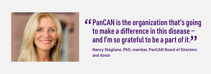 引自PanCAN董事会成员Nancy Stagliano。PanCAN是一个将在这个疾病上有所作为的组织——我非常感谢能成为它的一部分。